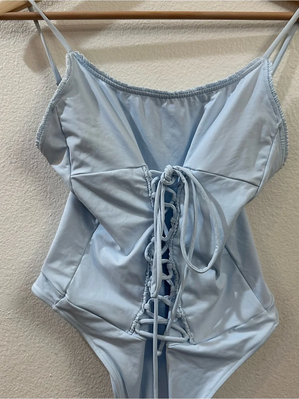 Frankie’s Bikinis Cora Ruffle One Piece Swimsuit Light Blue Size Medium